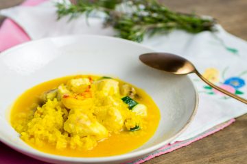 Arroz cremoso de pescado con gambones