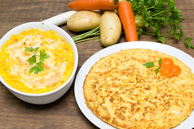 Patatas y verduras gratinadas y Tortilla de patatas y verduras